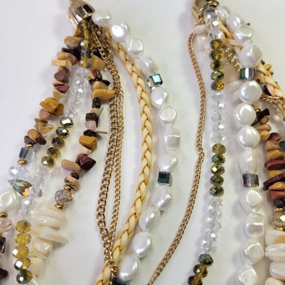 Multistrand Brown and White Bead Necklace Statement Bead Necklace Beach Wedding - Picture 5 of 8